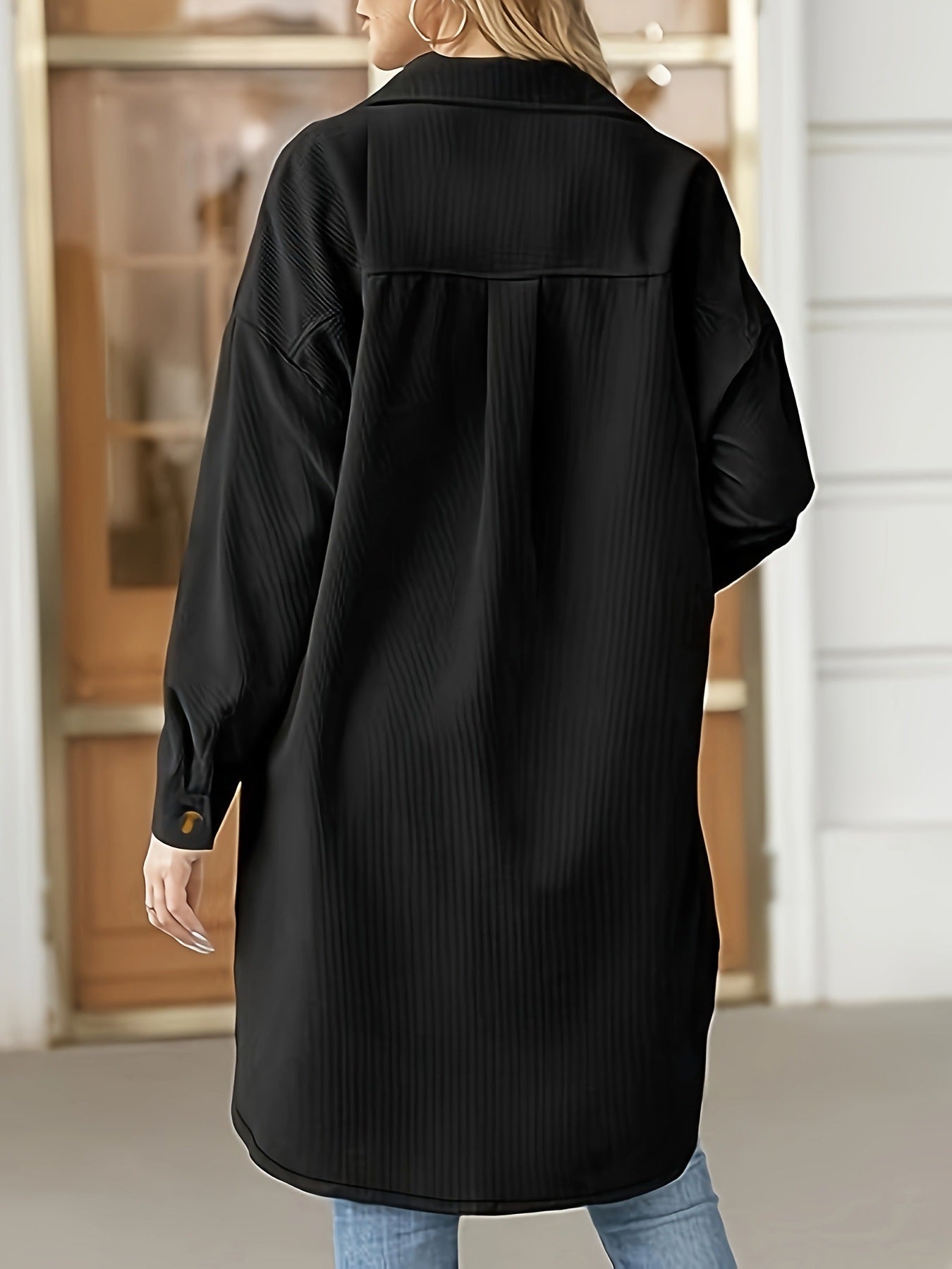 Lapel Long Sleeve Button Leisure Commute Corduroy Coat