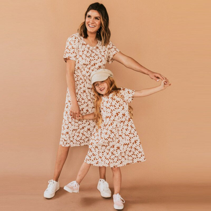 mommy and me outfit green beige floral dress