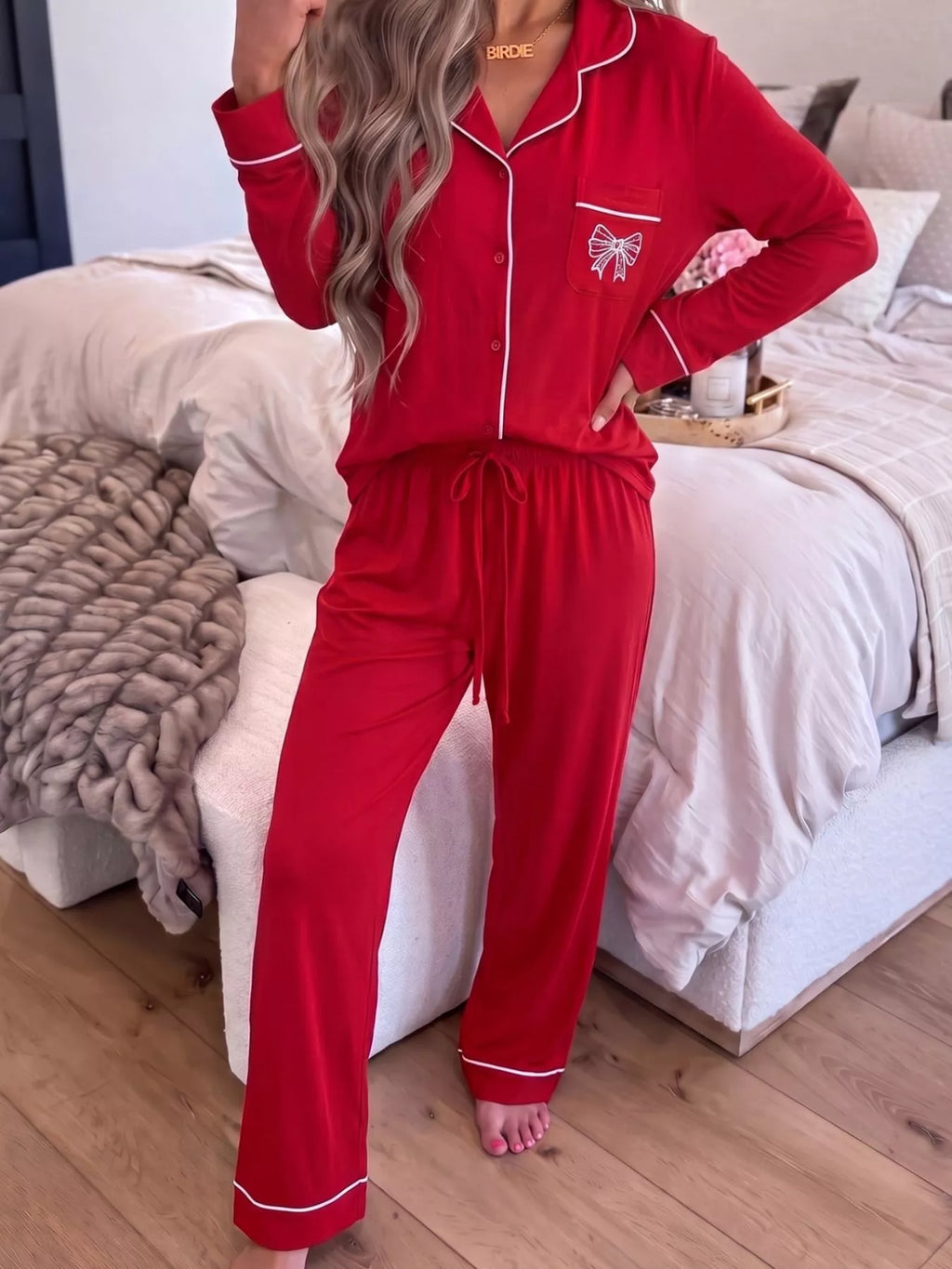 Bow Pocket Pajama Set by Shop Irie Girl