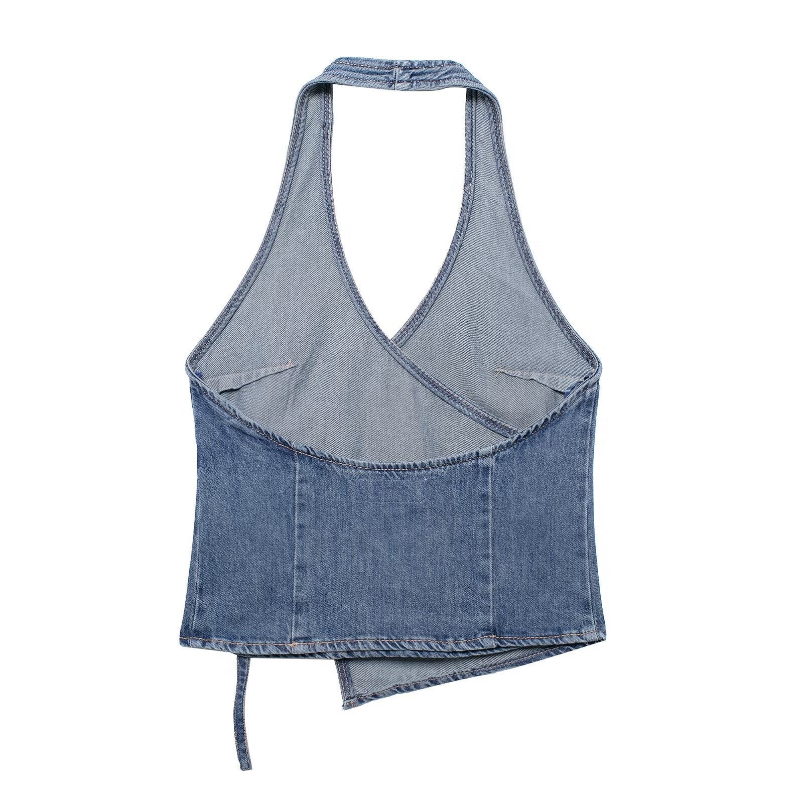 Summer Denim Hanging Collar Top Women's Small Spaghetti-strap Camisole Top