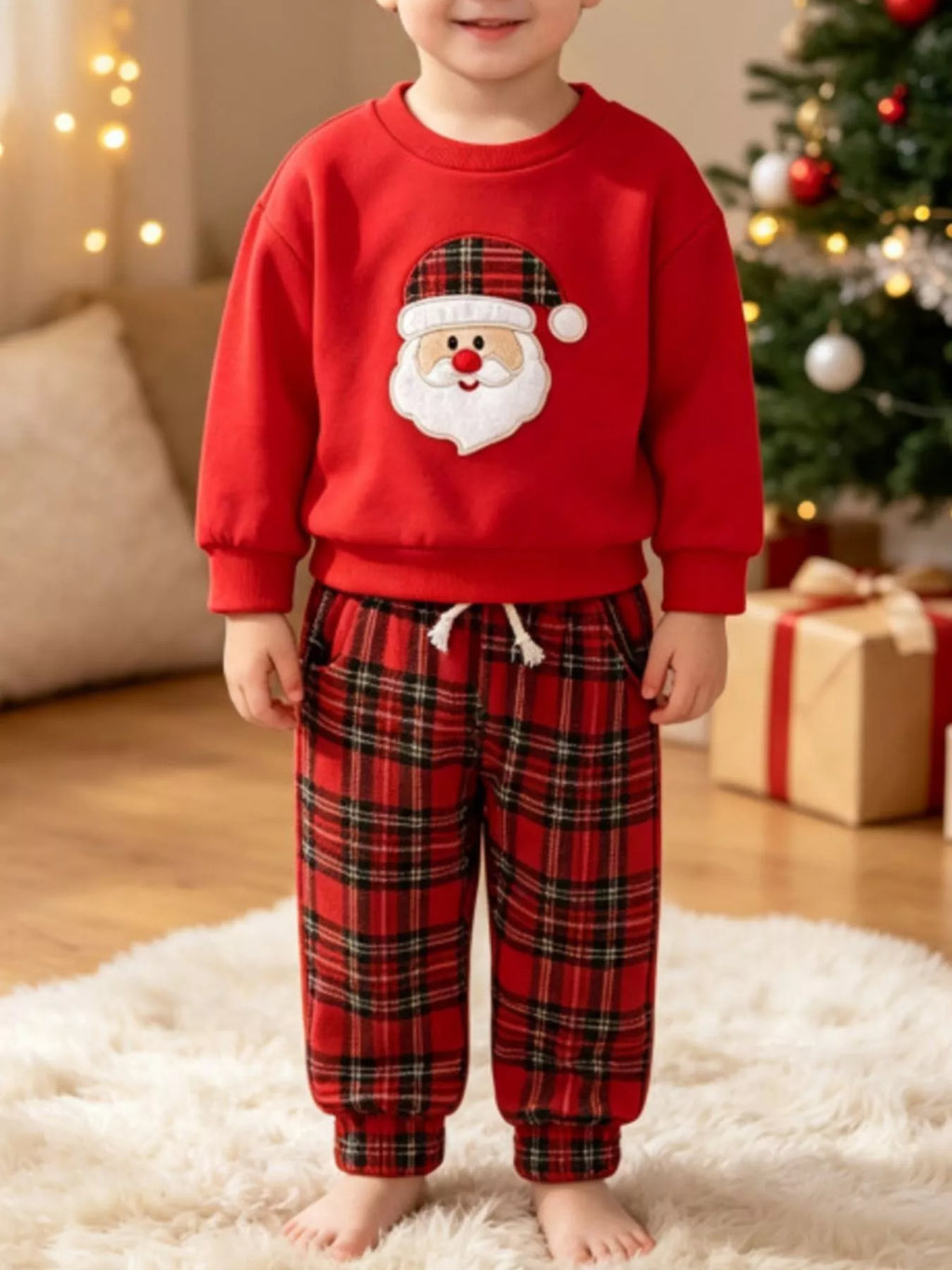 Baby Santa Sweatshirt and Plaid Pants Set by Shop Irie Girl
