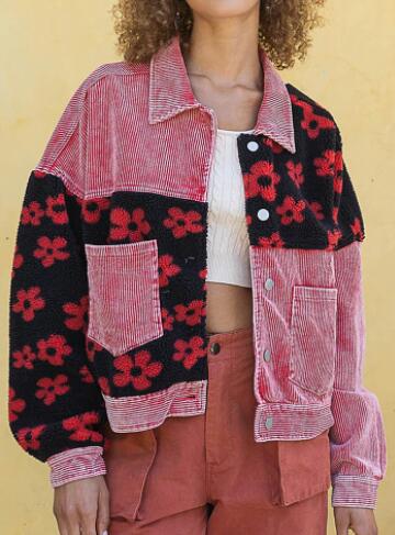 Corduroy Splicing Coat Fashion Color Contrast