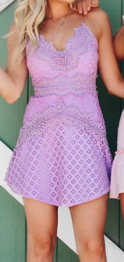 Purple V-Neck Lace Dress
