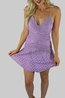 Purple V-Neck Lace Dress