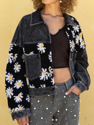 Corduroy Splicing Coat Fashion Color Contrast