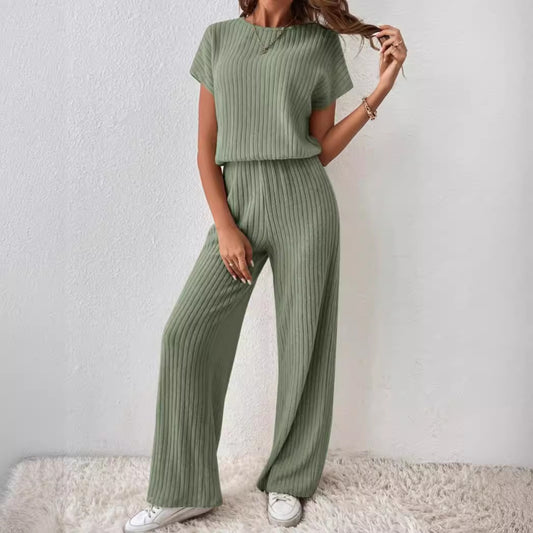 Women's Knitted Loose Wide-leg Pants Two-piece Suit