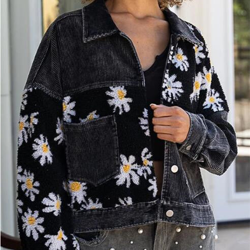 Corduroy Splicing Coat Fashion Color Contrast
