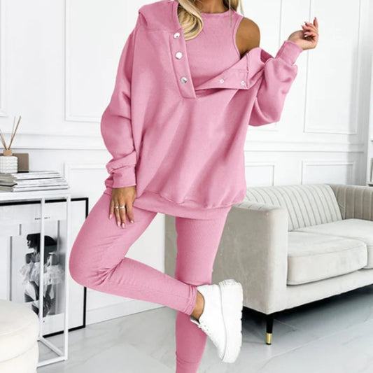 Women's Solid Color Vest Hoodie And Pants Set