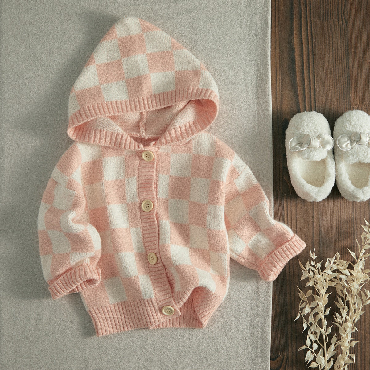Checked Toddler Girl Knit Sweater