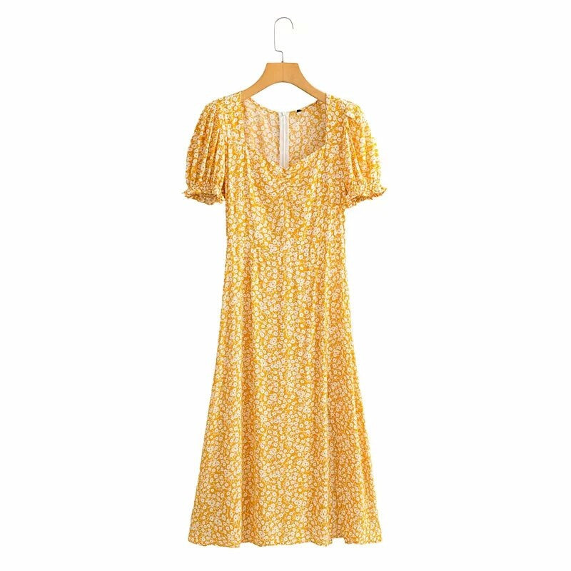 Vienna Women's Vintage Puff Sleeve Floral Dress Summer