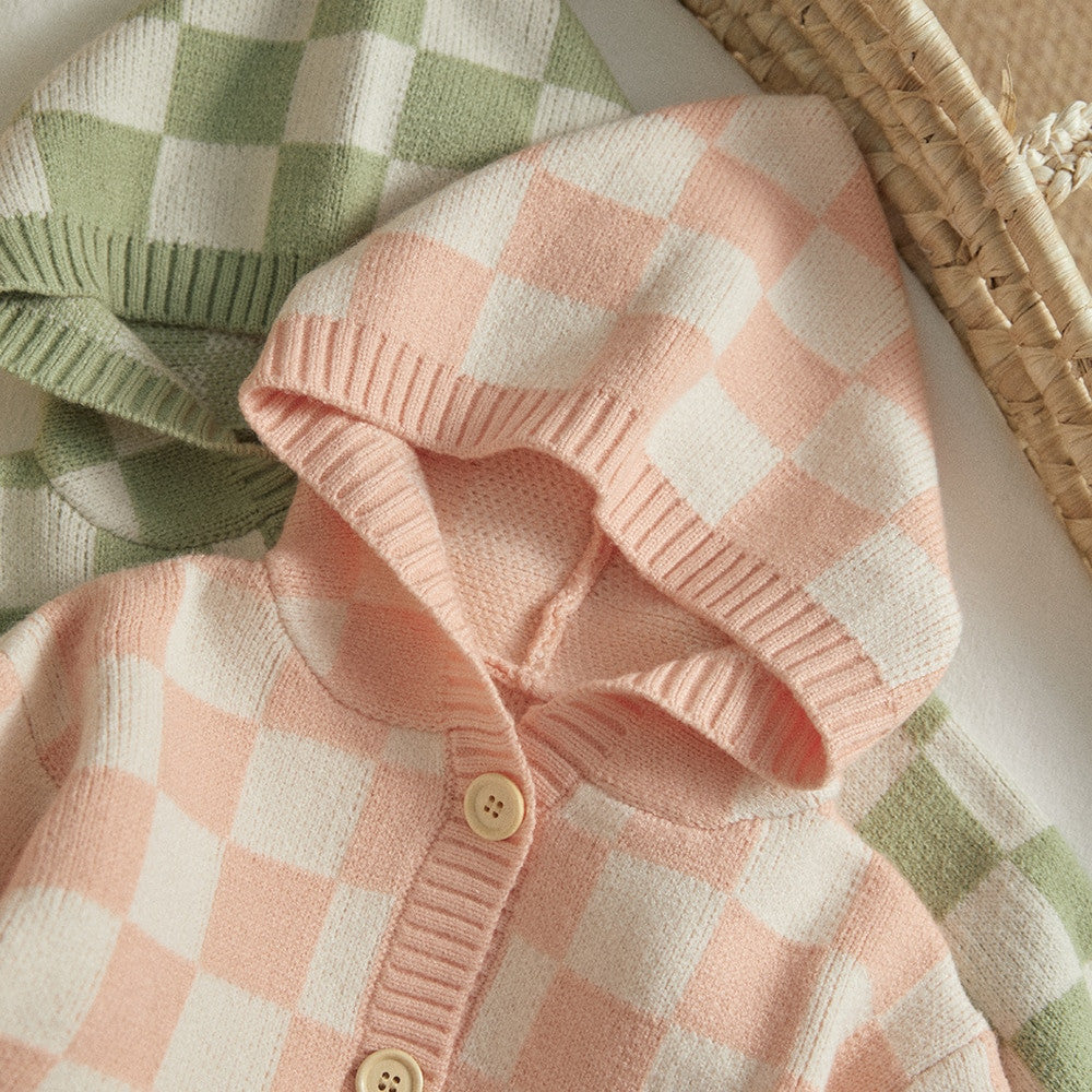 Checked Toddler Girl Knit Sweater