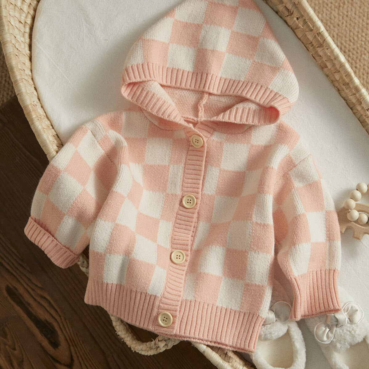 Checked Toddler Girl Knit Sweater