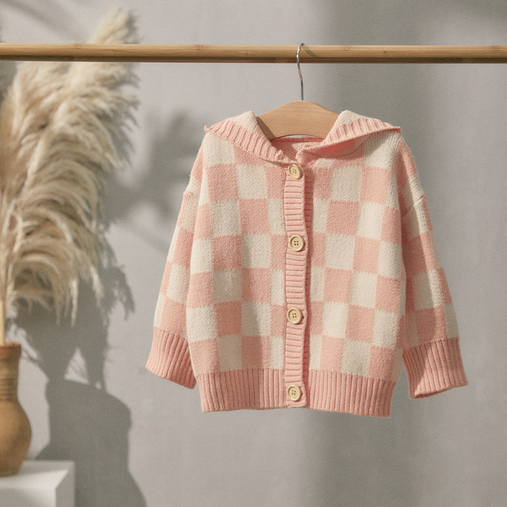 Checked Toddler Girl Knit Sweater