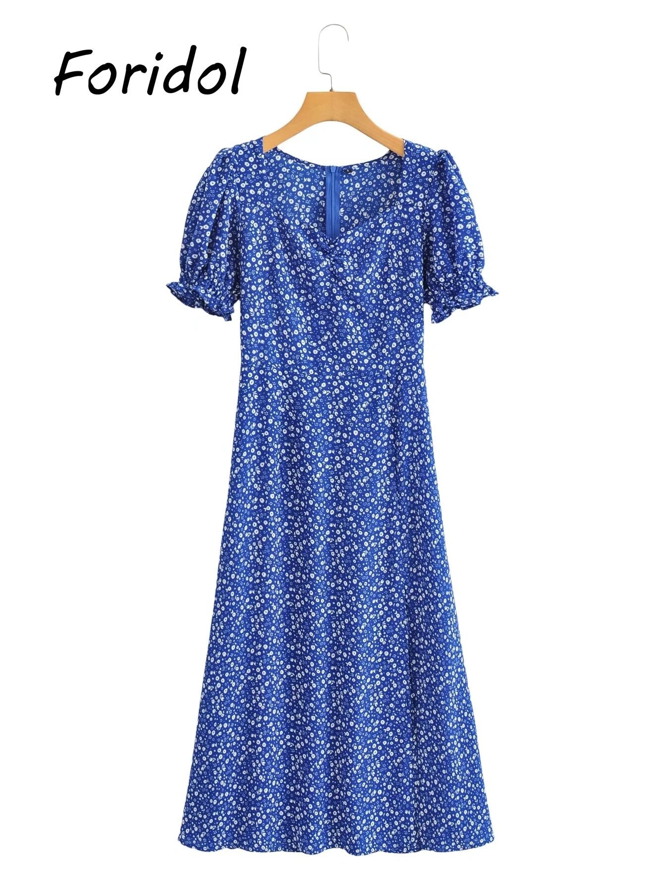 Vienna Women's Vintage Puff Sleeve Floral Dress Summer