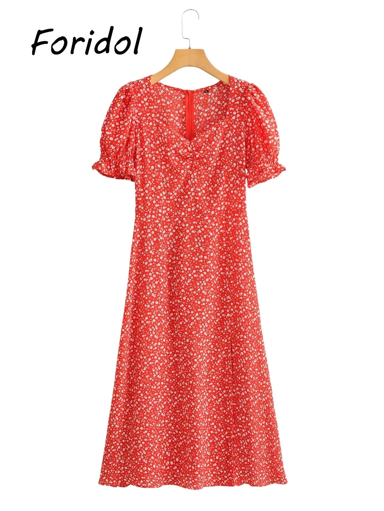 Vienna Women's Vintage Puff Sleeve Floral Dress Summer