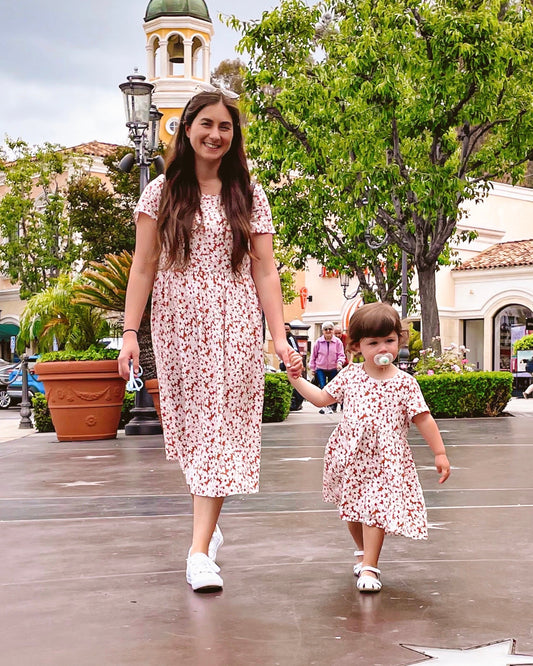 mommy and me outfit green beige floral dress